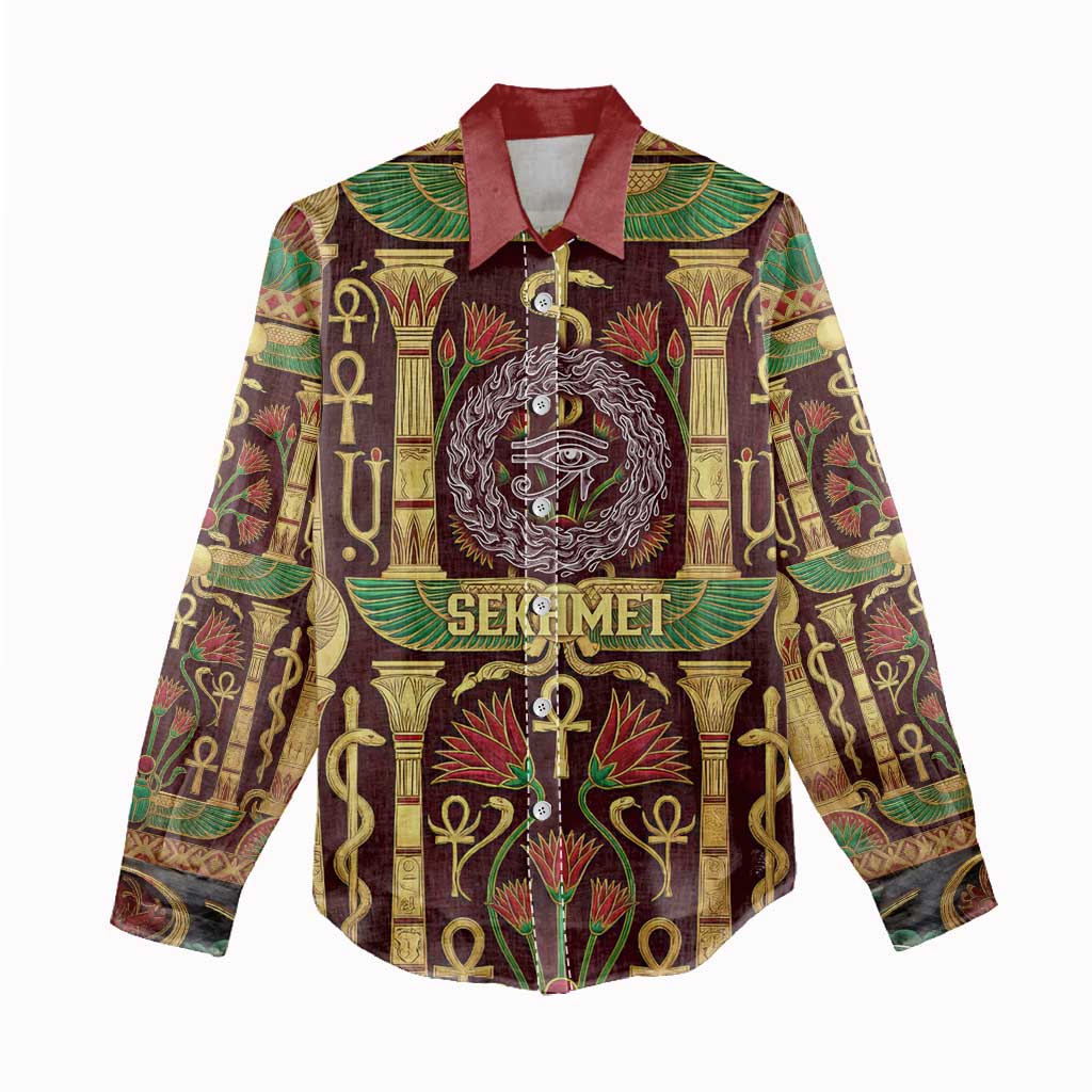 Sekhmet Women Casual Shirt with Eye of Ra and Sacred Lion Symbol in Egyptian Healer