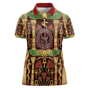 Sekhmet Women Polo Shirt with Eye of Ra and Sacred Lion Symbol in Egyptian Healer
