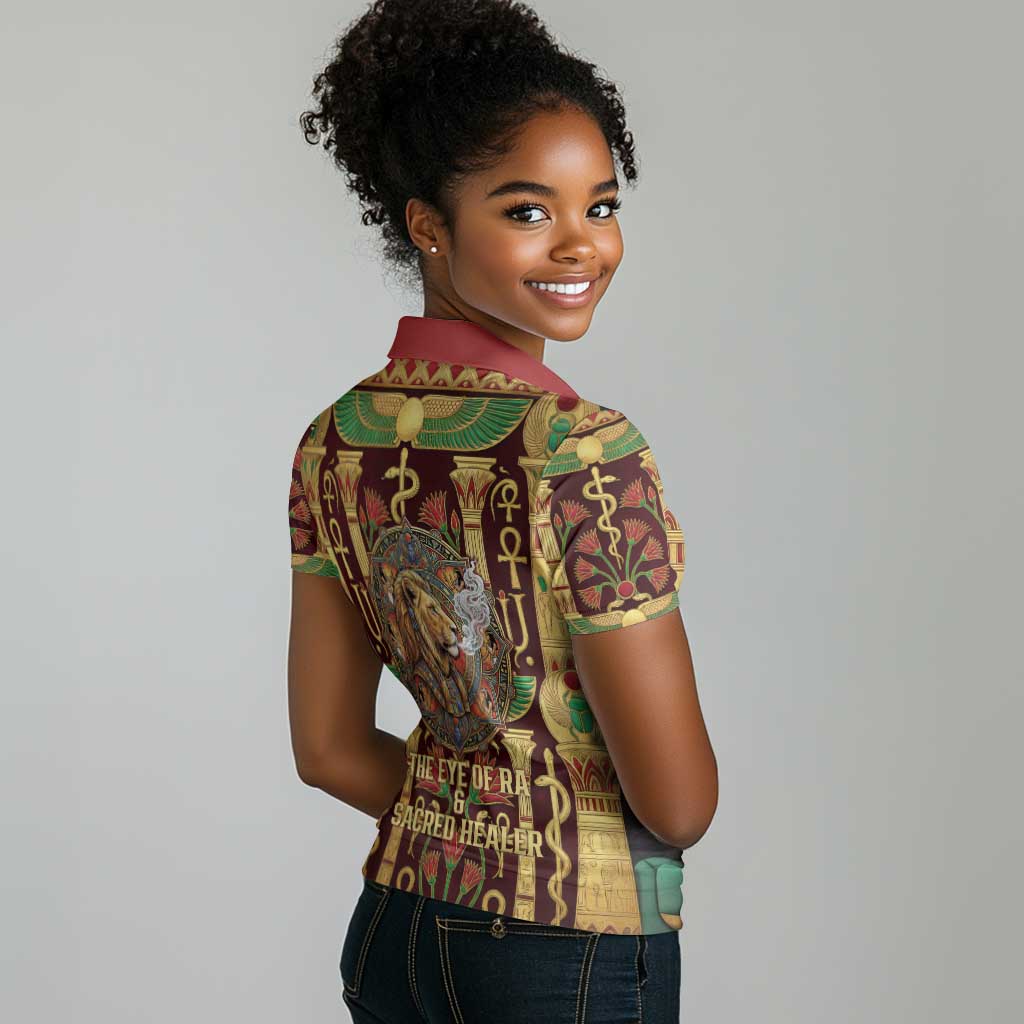 Sekhmet Women Polo Shirt with Eye of Ra and Sacred Lion Symbol in Egyptian Healer