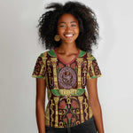 Sekhmet Women V-Neck T-Shirt with Eye of Ra and Sacred Lion Symbol in Egyptian Healer