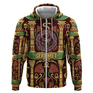Sekhmet Zip Hoodie with Eye of Ra and Sacred Lion Symbol in Egyptian Healer