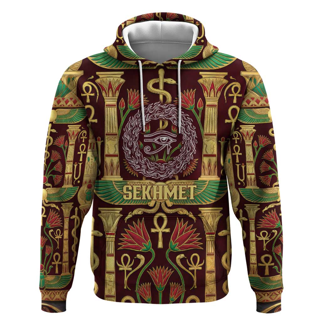 Sekhmet Zip Hoodie with Eye of Ra and Sacred Lion Symbol in Egyptian Healer