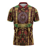 Sekhmet Zipper Polo Shirt with Eye of Ra and Sacred Lion Symbol in Egyptian Healer