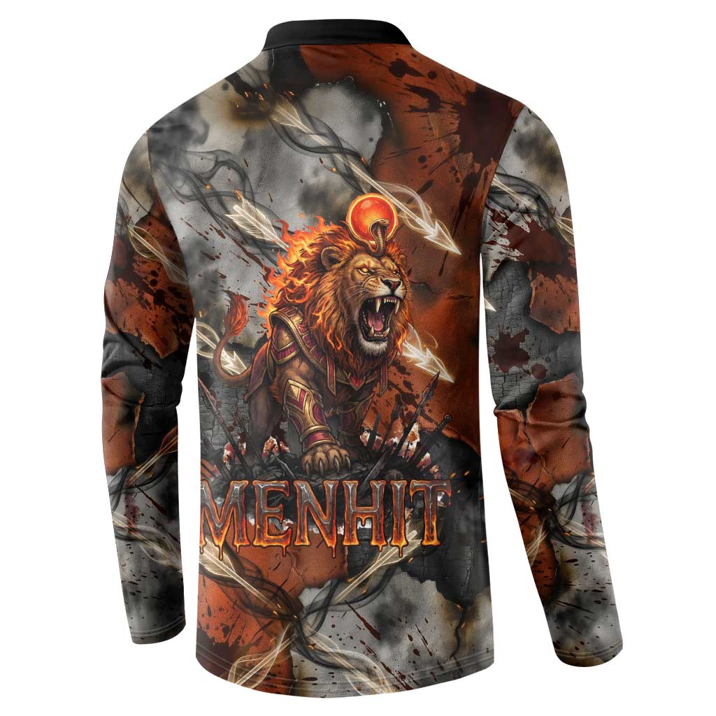 Menhit Egyptian Button Sweatshirt Warrior Goddess Fiery Lion Eye Arrows and Blood Battle