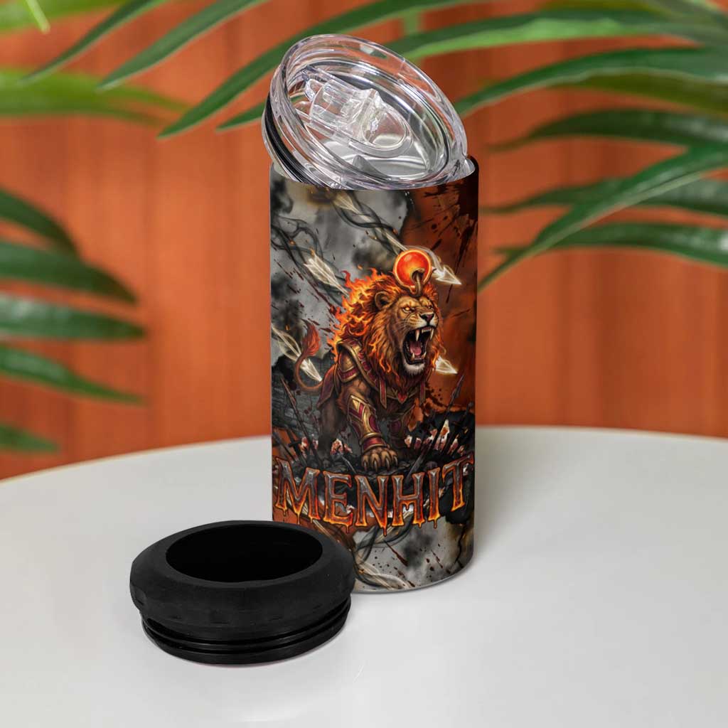 Menhit Egyptian 4 in 1 Can Cooler Tumbler Warrior Goddess Fiery Lion Eye Arrows and Blood Battle