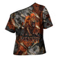 Menhit Egyptian Cross Shoulder Shirt Warrior Goddess Fiery Lion Eye Arrows and Blood Battle