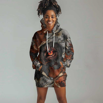 Menhit Egyptian Hoodie Dress Warrior Goddess Fiery Lion Eye Arrows and Blood Battle