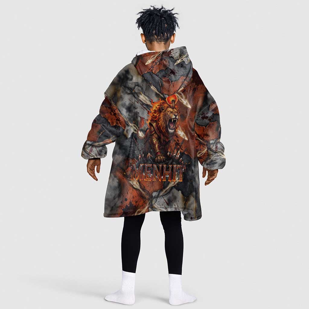 Menhit Egyptian Kid Wearable Blanket Hoodie Warrior Goddess Fiery Lion Eye Arrows and Blood Battle