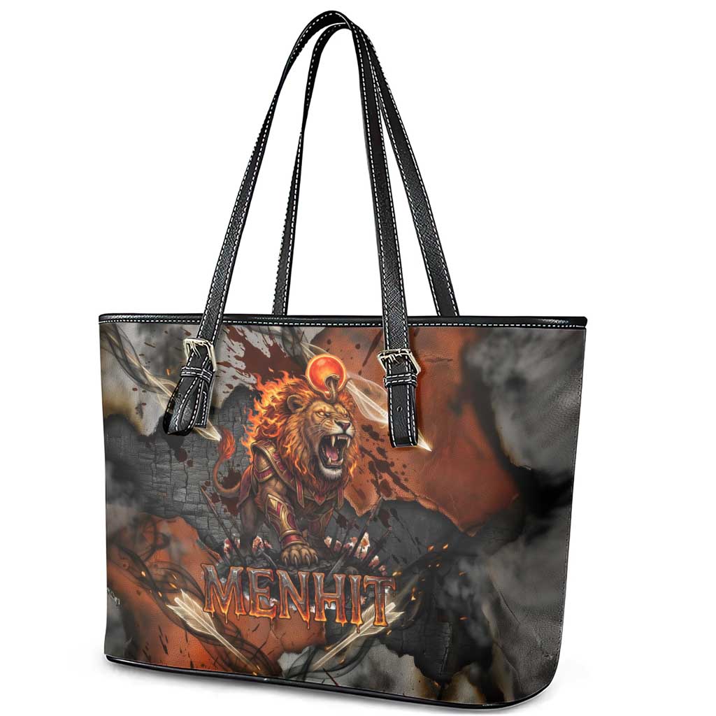Menhit Egyptian Leather Tote Bag Warrior Goddess Fiery Lion Eye Arrows and Blood Battle
