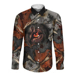 Menhit Egyptian Long Sleeve Button Shirt Warrior Goddess Fiery Lion Eye Arrows and Blood Battle