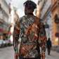 Menhit Egyptian Long Sleeve Button Shirt Warrior Goddess Fiery Lion Eye Arrows and Blood Battle