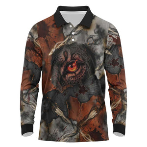 Menhit Egyptian Long Sleeve Polo Shirt Warrior Goddess Fiery Lion Eye Arrows and Blood Battle