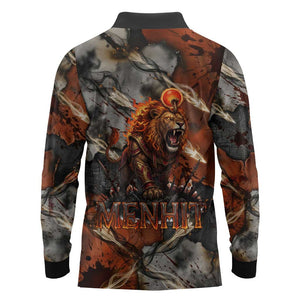 Menhit Egyptian Long Sleeve Polo Shirt Warrior Goddess Fiery Lion Eye Arrows and Blood Battle