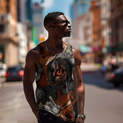 Menhit Egyptian Men Tank Top Warrior Goddess Fiery Lion Eye Arrows and Blood Battle