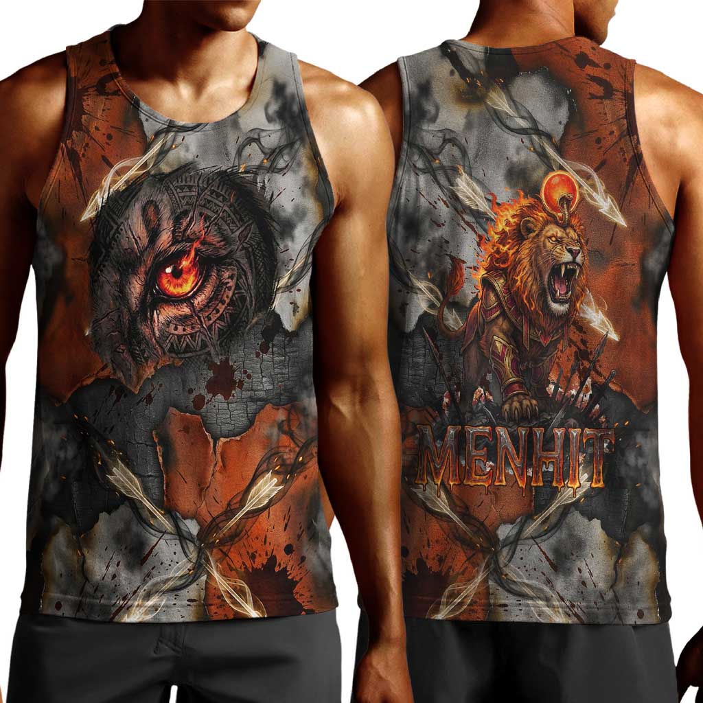 Menhit Egyptian Men Tank Top Warrior Goddess Fiery Lion Eye Arrows and Blood Battle