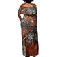 Menhit Egyptian Off Shoulder Maxi Dress Warrior Goddess Fiery Lion Eye Arrows and Blood Battle