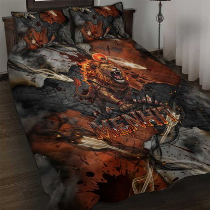Menhit Egyptian Quilt Bed Set Warrior Goddess Fiery Lion Eye Arrows and Blood Battle