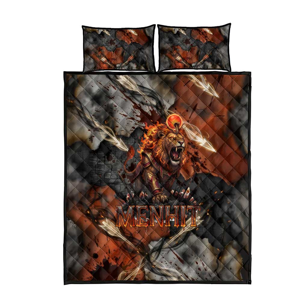 Menhit Egyptian Quilt Bed Set Warrior Goddess Fiery Lion Eye Arrows and Blood Battle