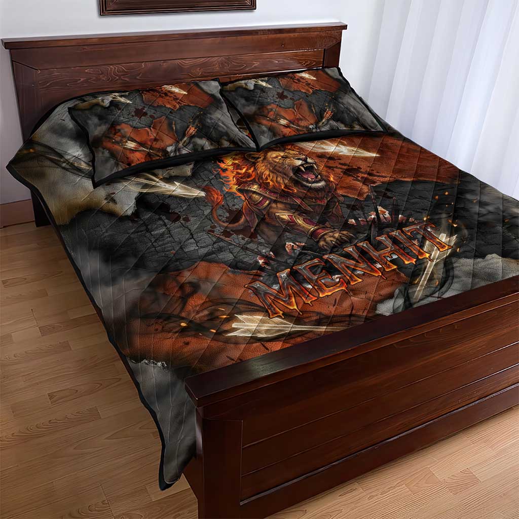 Menhit Egyptian Quilt Bed Set Warrior Goddess Fiery Lion Eye Arrows and Blood Battle