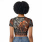 Menhit Egyptian Raglan Cropped T shirt Warrior Goddess Fiery Lion Eye Arrows and Blood Battle