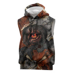 Menhit Egyptian Sleeveless Hoodie Warrior Goddess Fiery Lion Eye Arrows and Blood Battle