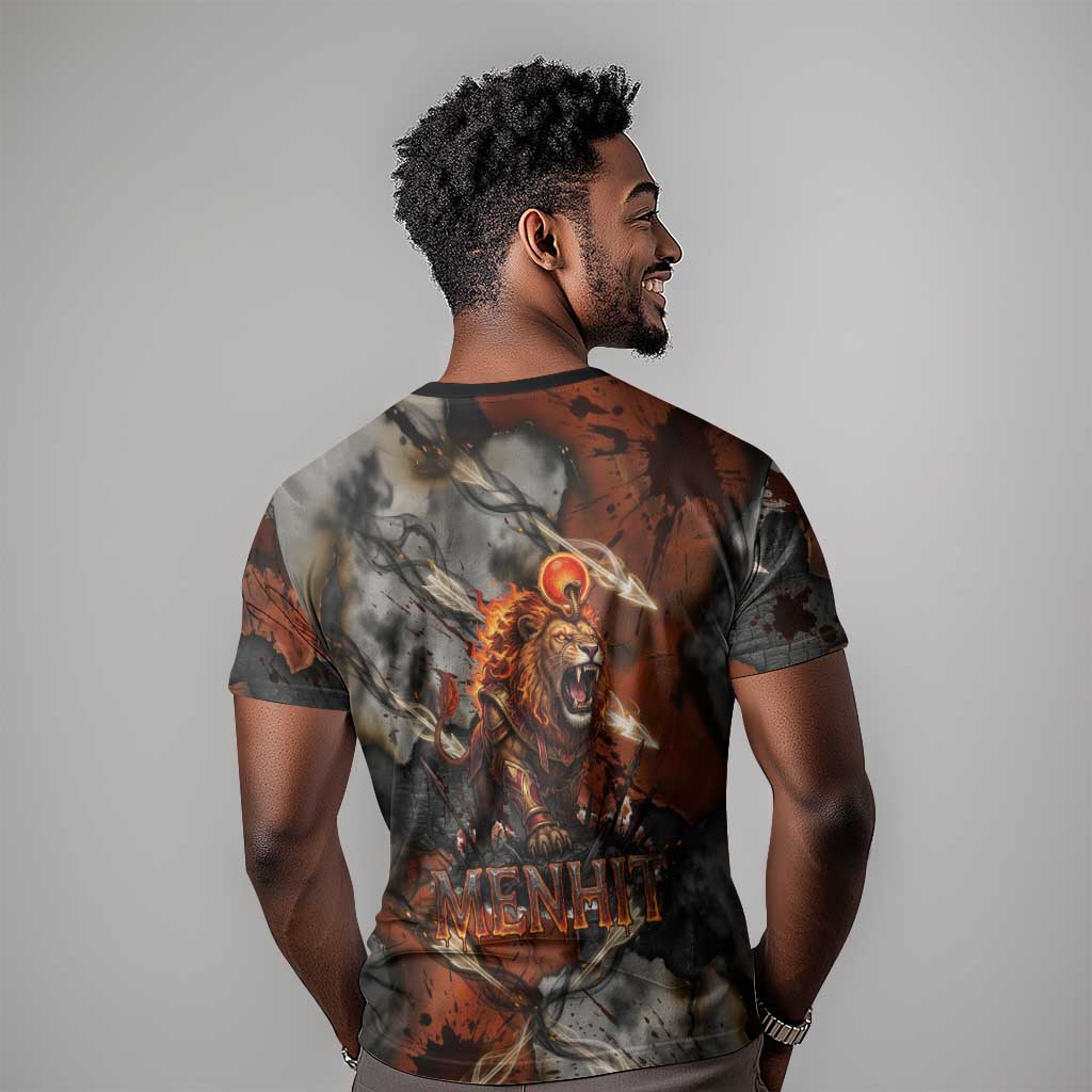 Menhit Egyptian T shirt Warrior Goddess Fiery Lion Eye Arrows and Blood Battle