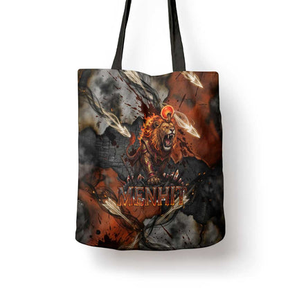 Menhit Egyptian Tote Bag Warrior Goddess Fiery Lion Eye Arrows and Blood Battle