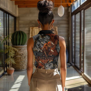 Menhit Egyptian Women Sleeveless Polo Shirt Warrior Goddess Fiery Lion Eye Arrows and Blood Battle