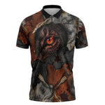 Menhit Egyptian Zipper Polo Shirt Warrior Goddess Fiery Lion Eye Arrows and Blood Battle