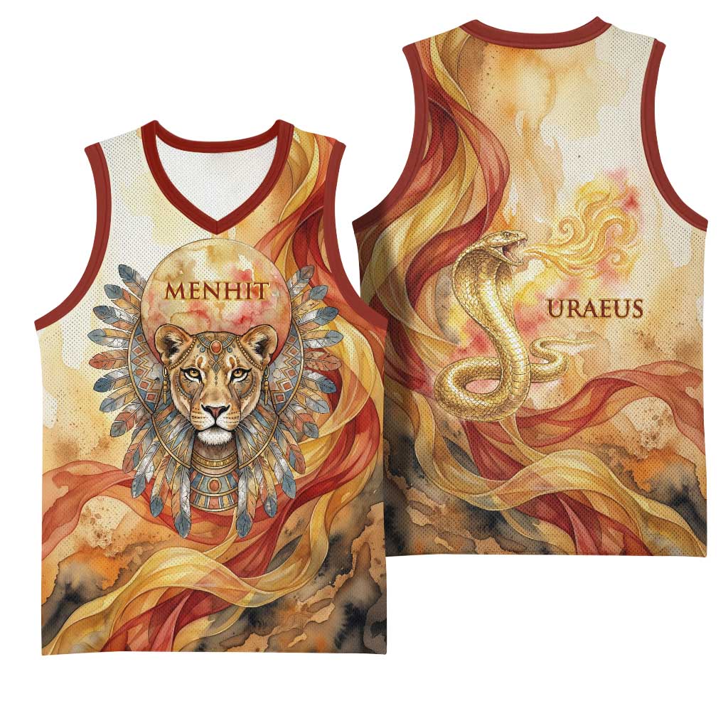 Menhit Basketball Jersey Lioness Warrior Goddess Uraeus Serpent Fire and Feathers Ancient Egyptian