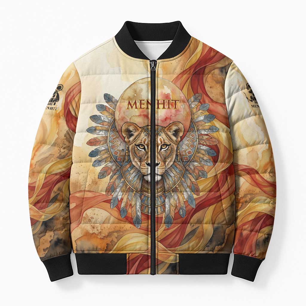 Menhit Bomber Puffer Jacket Lioness Warrior Goddess Uraeus Serpent Fire ...