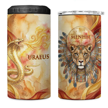 Menhit 4 in 1 Can Cooler Tumbler Lioness Warrior Goddess Uraeus Serpent Fire and Feathers Ancient Egyptian