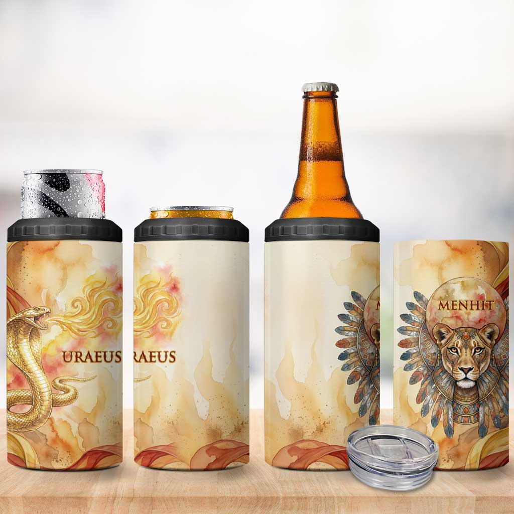 Menhit 4 in 1 Can Cooler Tumbler Lioness Warrior Goddess Uraeus Serpent Fire and Feathers Ancient Egyptian