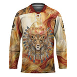 Menhit Hockey Jersey Lioness Warrior Goddess Uraeus Serpent Fire and Feathers Ancient Egyptian