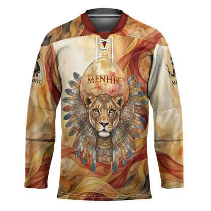 Menhit Hockey Jersey Lioness Warrior Goddess Uraeus Serpent Fire and Feathers Ancient Egyptian