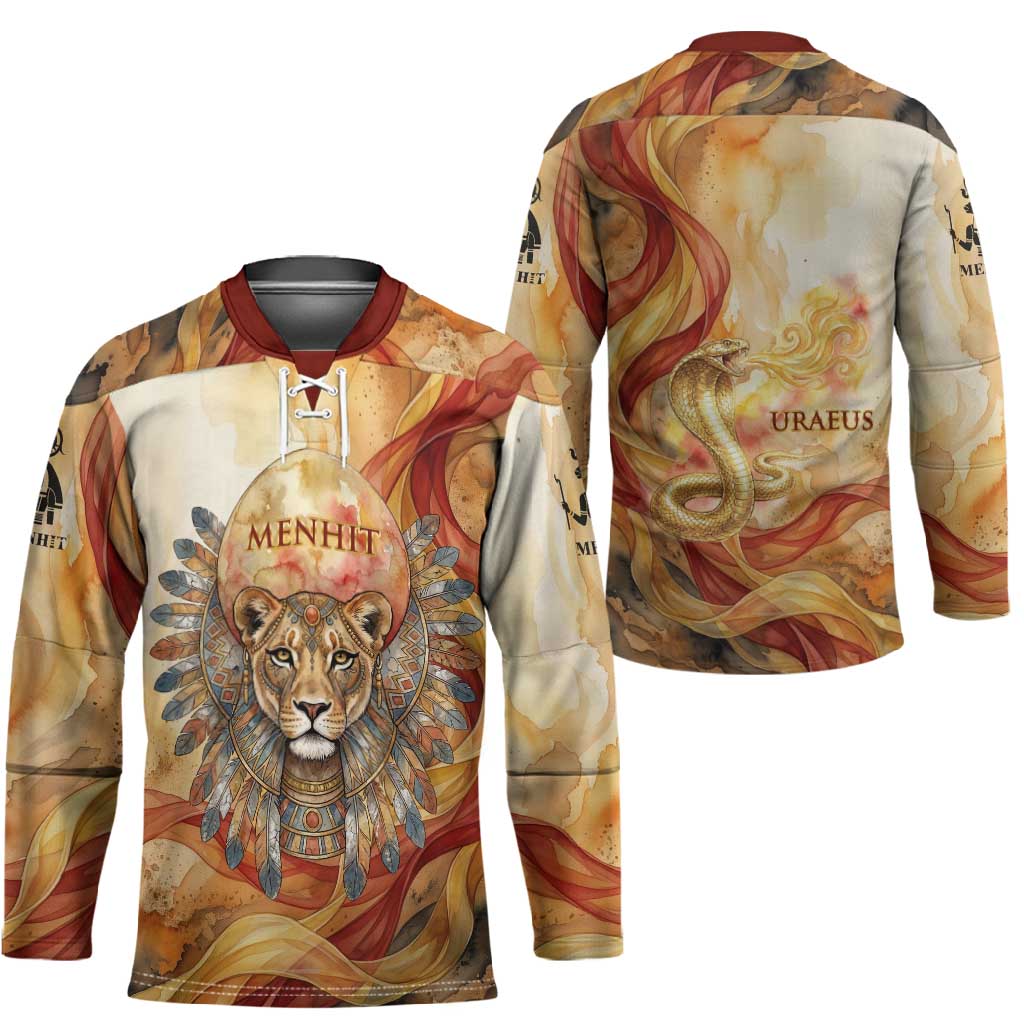 Menhit Hockey Jersey Lioness Warrior Goddess Uraeus Serpent Fire and Feathers Ancient Egyptian