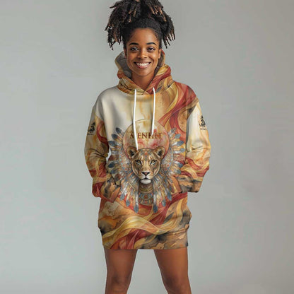 Menhit Hoodie Dress Lioness Warrior Goddess Uraeus Serpent Fire and Feathers Ancient Egyptian
