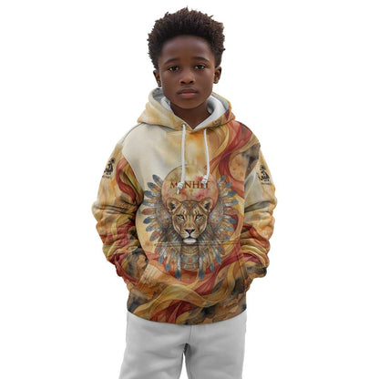 Menhit Kid Hoodie Lioness Warrior Goddess Uraeus Serpent Fire and Feathers Ancient Egyptian