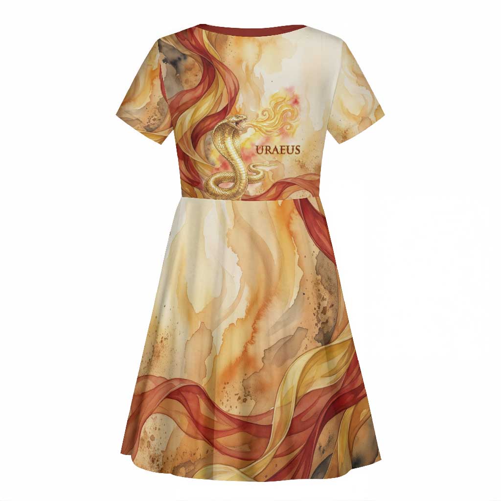 Menhit Kid Short Sleeve Dress Lioness Warrior Goddess Uraeus Serpent Fire and Feathers Ancient Egyptian