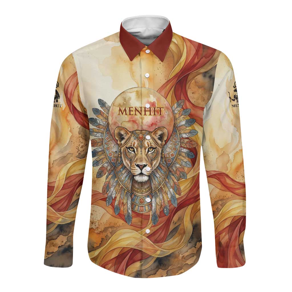 Menhit Long Sleeve Button Shirt Lioness Warrior Goddess Uraeus Serpent ...