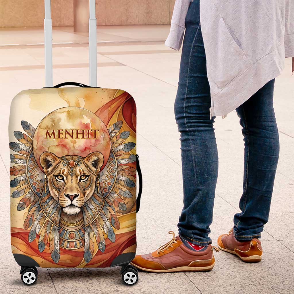 Menhit Luggage Cover Lioness Warrior Goddess Uraeus Serpent Fire and Feathers Ancient Egyptian