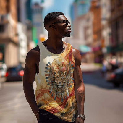 Menhit Men Tank Top Lioness Warrior Goddess Uraeus Serpent Fire and Feathers Ancient Egyptian