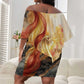 Menhit Off Shoulder Short Dress Lioness Warrior Goddess Uraeus Serpent Fire and Feathers Ancient Egyptian