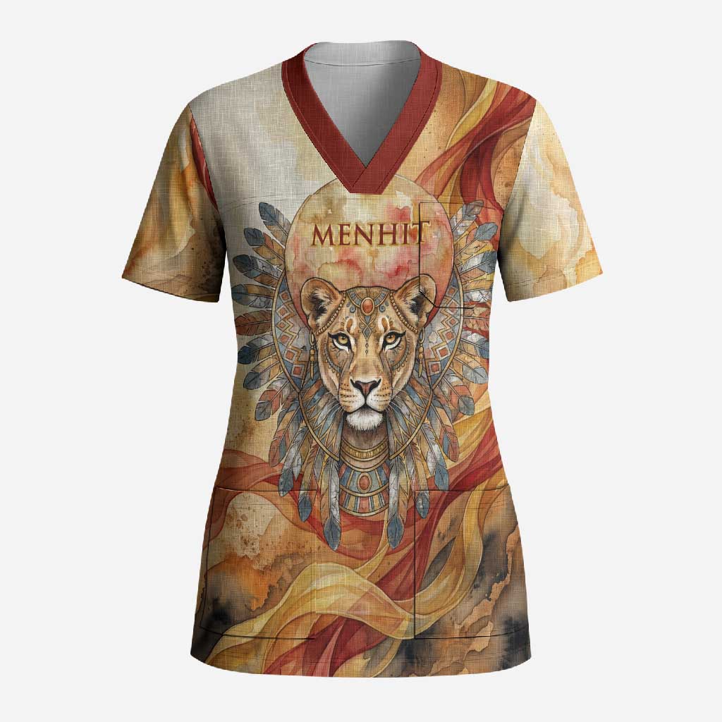 Menhit Scrub Top Lioness Warrior Goddess Uraeus Serpent Fire and ...