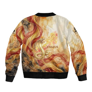 Menhit Sleeve Zip Bomber Jacket Lioness Warrior Goddess Uraeus Serpent Fire and Feathers Ancient Egyptian