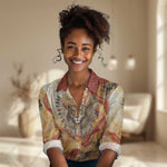 Menhit Women Casual Shirt Lioness Warrior Goddess Uraeus Serpent Fire and Feathers Ancient Egyptian