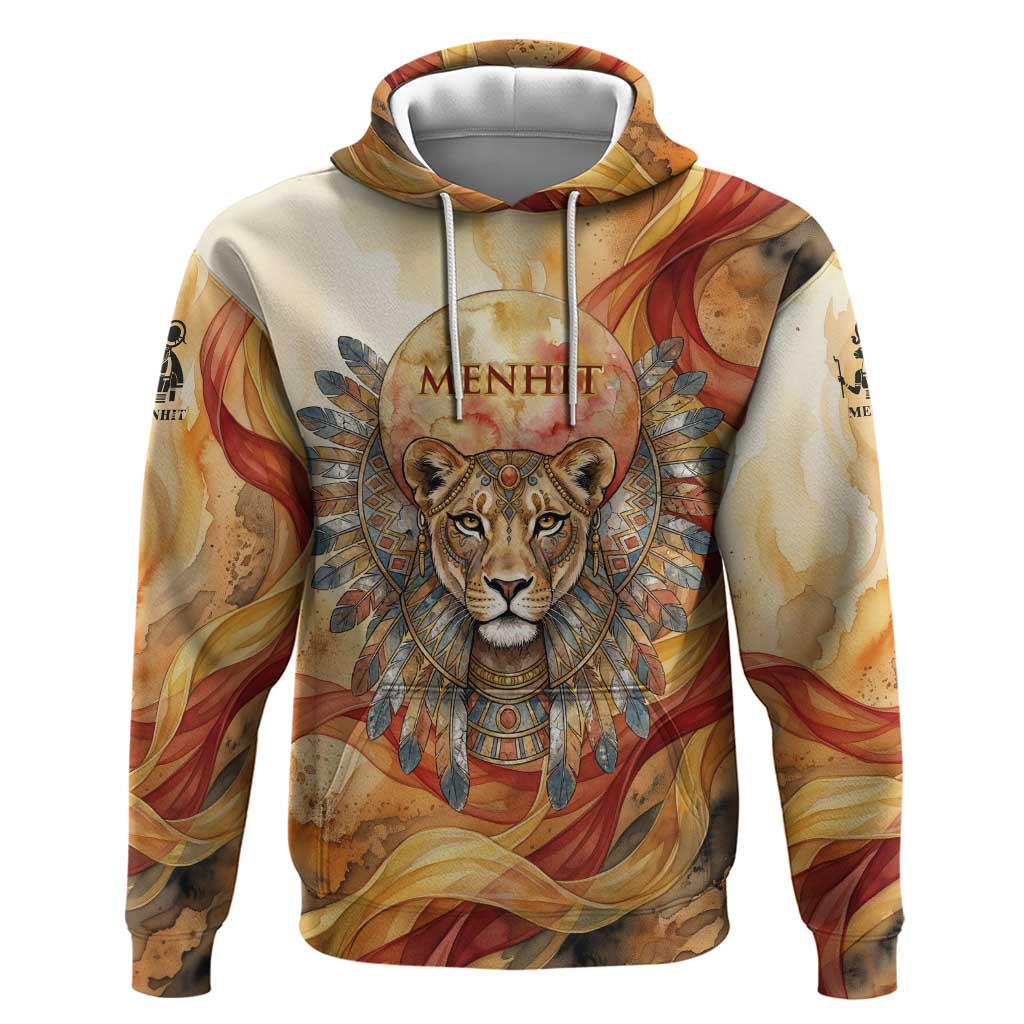 Menhit Zip Hoodie Lioness Warrior Goddess Uraeus Serpent Fire and Feathers Ancient Egyptian