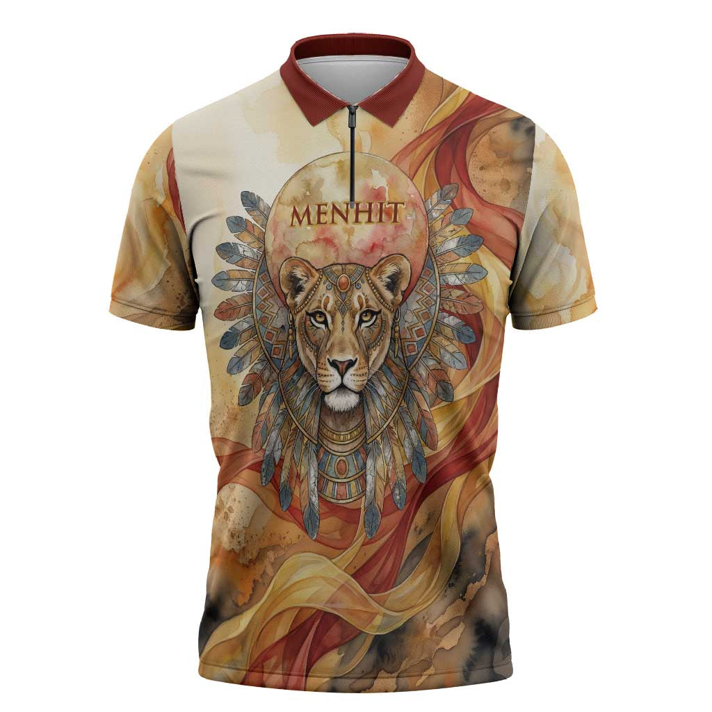 Menhit Zipper Polo Shirt Lioness Warrior Goddess Uraeus Serpent Fire ...