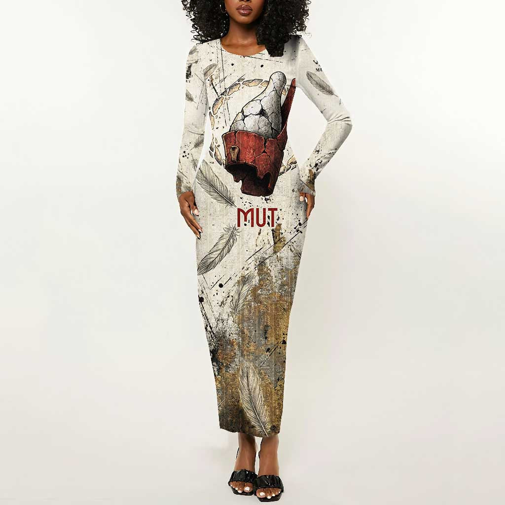 Mut Long Sleeve Bodycon Dress Vulture Queen Egyptian Mother Goddess Wings Feathers