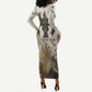 Mut Long Sleeve Bodycon Dress Vulture Queen Egyptian Mother Goddess Wings Feathers